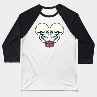 Couple Skull Rose Vintage Illustration Baseball T-Shirt